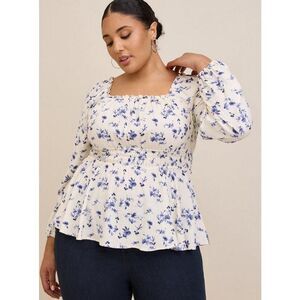 Torrid Rayon Slub Waist Detail Peplum Floral Cottagecore Top 2X #761